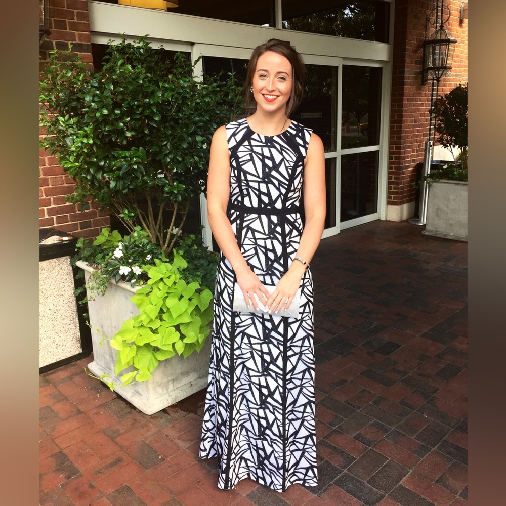 BCBG black and white gown